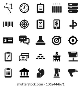 Flat vector icon set - clipboard vector, bank, building, receipt, clock, target, gold ingot, route, barcode, dialog, network, folder, big data, heating, mailbox, credit card, shopping list, tap pay