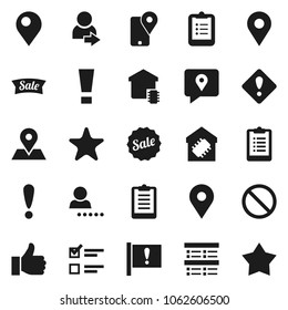 Flat vector icon set - clipboard vector, exam, prohibition sign, map pin, attention, traking, finger up, favorites, login, smart home, sale, star