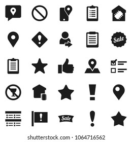 Flat vector icon set - clipboard vector, exam, prohibition sign, no alcohol, map pin, attention, traking, finger up, favorites, login, smart home, sale, star