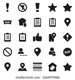 Flat vector icon set - clipboard vector, exam, prohibition sign, no alcohol, map pin, attention, traking, finger up, favorites, login, smart home, sale, star