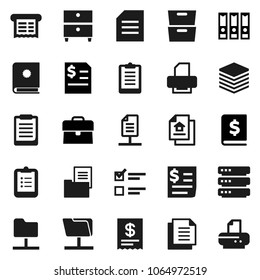 Flat vector icon set - clipboard vector, document, archive, exam, case, annual report, binder, receipt, network folder, big data, estate, catalog, printer