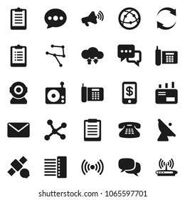 Flat vector icon set - clipboard vector, satellite, phone, antenna, radio, loudspeaker, internet, dialog, classic, network, cloud exchange, hub, message, refresh, wireless, mail, tap pay, web camera