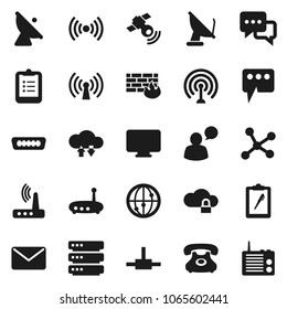 Flat vector icon set - clipboard vector, phone, satellite antenna, satellitie, internet, dialog, speaking man, hdmi, connect, network, cloud lock, exchange, big data, firewall, router, message, mail