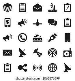 Flat vector icon set - clipboard vector, radio, antenna, satellitie, loudspeaker, internet, mobile phone, dialog, mail, hdmi, connect, big data, firewall, router, share, wireless, tap pay, satellite