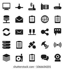 Flat vector icon set - clipboard vector, satellite, phone, radio, satellitie, internet, dialog, mail, connect, server, network, big data, router, share, message, refresh, wireless, monitor