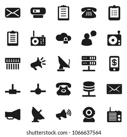 Flat vector icon set - clipboard vector, phone, satellite antenna, radio, loudspeaker, speaking man, classic, mail, connect, network server, cloud lock, hub, tap pay, web camera