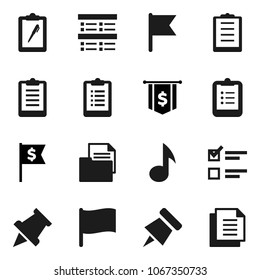 Flat vector icon set - clipboard vector, paper pin, music, flag, exam, dollar, document
