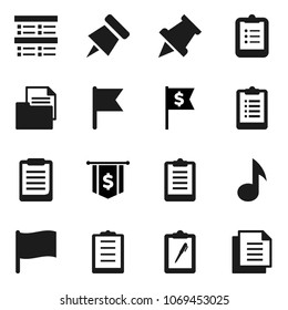 Flat vector icon set - clipboard vector, paper pin, music, flag, exam, dollar, document