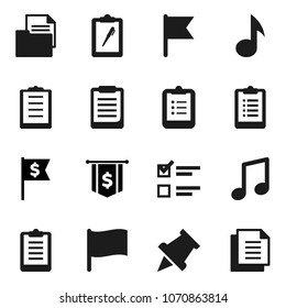 Flat vector icon set - clipboard vector, paper pin, music, flag, exam, dollar, document