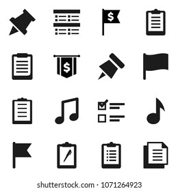 Flat vector icon set - clipboard vector, paper pin, music, flag, exam, dollar, document