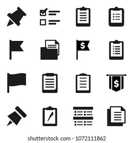 Flat vector icon set - clipboard vector, paper pin, flag, exam, dollar, document