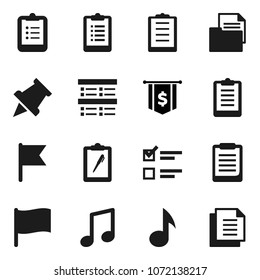 Flat vector icon set - clipboard vector, paper pin, music, flag, exam, dollar, document