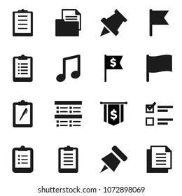 Flat vector icon set - clipboard vector, paper pin, music, flag, exam, dollar, document