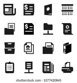 Flat vector icon set - clipboard vector, certificate, archive, exam, annual report, binder, receipt, document, newspaper, network folder, estate, catalog, printer