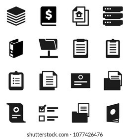 Flat vector icon set - clipboard vector, certificate, exam, annual report, binder, document, network folder, big data, estate, catalog