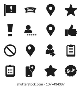 Flat vector icon set - clipboard vector, prohibition sign, map pin, attention, traking, finger up, favorites, login, star, sale