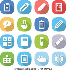 flat vector icon set - clipboard vector, pencil, marker, abacus, brain, round flask, calculator, copybook, test vial, university, acid, magnetic field