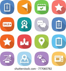 flat vector icon set - clipboard vector, flag, calendar, star, sale, medal, discussion, castle, geo pin, sun potection, map, pets, grill oven