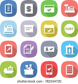flat vector icon set - clipboard vector, receipt, calendar, cashbox, atm, terms, customs, pen, inventory, check in, detector, baggage checking, inspector, mobile, list