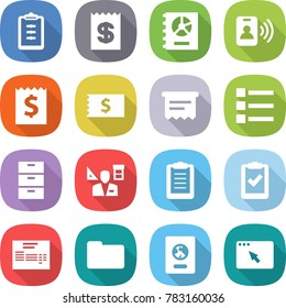 flat vector icon set - clipboard vector, receipt, annual report, pass card, atm, list, archive, architector, check, invoice, documents, passport, browser window