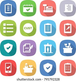flat vector icon set - clipboard vector, calendar, cashbox, shopping list, customs, pen, protected, inventory, detector, inspector, mobile checking, reception, shield