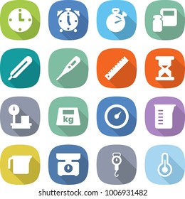 flat vector icon set - clock vector, alarm, stopwatch, scales weight, medical thermometer, ruler, sand, warehouse, heavy, barometer, measuring cup, kitchen, handle