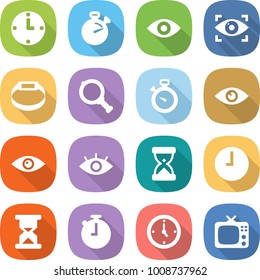 flat vector icon set - clock vector, stopwatch, eye, identity, smart bracelet, magnifier, sand, watch, tv