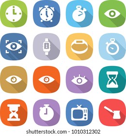 flat vector icon set - clock vector, alarm, stopwatch, eye, identity, smart watch, bracelet, sand, tv, turk