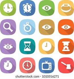 flat vector icon set - clock vector, alarm, eye, smart bracelet, magnifier, stopwatch, sand, watch, tv, turk
