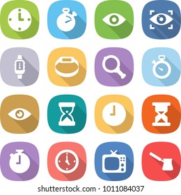 flat vector icon set - clock vector, stopwatch, eye, identity, smart watch, bracelet, magnifier, sand, tv, turk