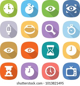 flat vector icon set - clock vector, stopwatch, eye, identity, smart watch, bracelet, magnifier, sand, tv