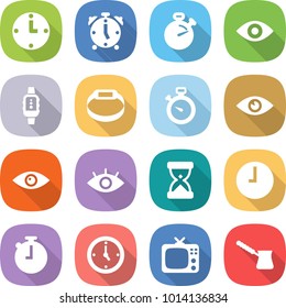 flat vector icon set - clock vector, alarm, stopwatch, eye, smart watch, bracelet, sand, tv, turk