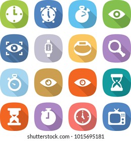 flat vector icon set - clock vector, alarm, stopwatch, eye, identity, smart watch, bracelet, magnifier, sand, tv
