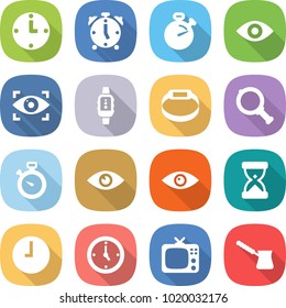 flat vector icon set - clock vector, alarm, stopwatch, eye, identity, smart watch, bracelet, magnifier, sand, tv, turk