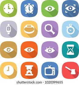 flat vector icon set - clock vector, alarm, eye, identity, smart watch, bracelet, magnifier, stopwatch, sand, tv, turk