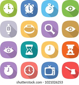 flat vector icon set - clock vector, alarm, stopwatch, eye, smart watch, bracelet, magnifier, sand, tv, turk
