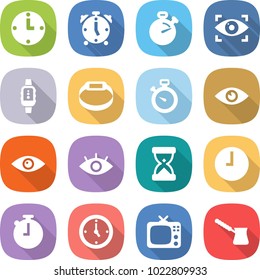 flat vector icon set - clock vector, alarm, stopwatch, eye identity, smart watch, bracelet, sand, tv, turk