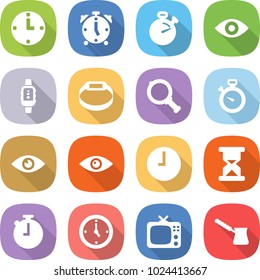 flat vector icon set - clock vector, alarm, stopwatch, eye, smart watch, bracelet, magnifier, sand, tv, turk
