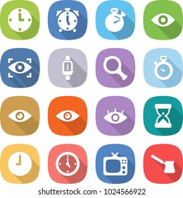 flat vector icon set - clock vector, alarm, stopwatch, eye, identity, smart watch, magnifier, sand, tv, turk