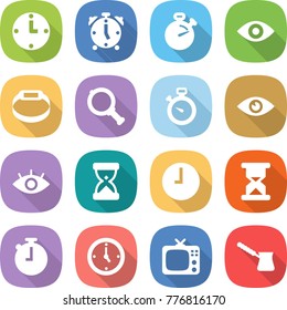 flat vector icon set - clock vector, alarm, stopwatch, eye, smart bracelet, magnifier, sand, watch, tv, turk