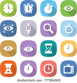 flat vector icon set - clock vector, alarm, stopwatch, eye, identity, smart watch, magnifier, sand, tv