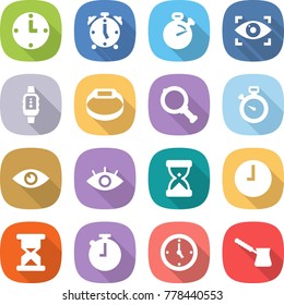 flat vector icon set - clock vector, alarm, stopwatch, eye identity, smart watch, bracelet, magnifier, sand, turk