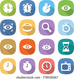 flat vector icon set - clock vector, alarm, stopwatch, eye, identity, smart bracelet, magnifier, sand, watch, tv