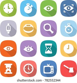 flat vector icon set - clock vector, stopwatch, eye, identity, smart watch, bracelet, magnifier, sand, tv, turk