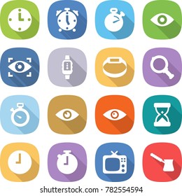 flat vector icon set - clock vector, alarm, stopwatch, eye, identity, smart watch, bracelet, magnifier, sand, tv, turk