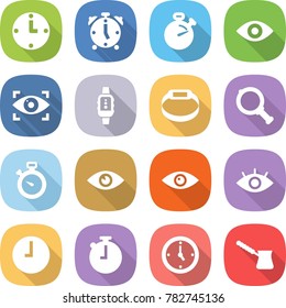 flat vector icon set - clock vector, alarm, stopwatch, eye, identity, smart watch, bracelet, magnifier, turk
