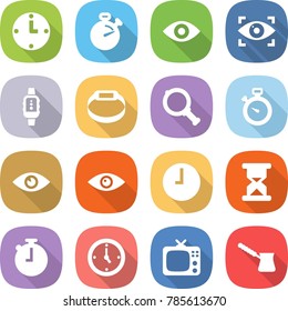 flat vector icon set - clock vector, stopwatch, eye, identity, smart watch, bracelet, magnifier, sand, tv, turk