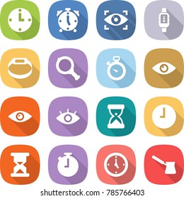 flat vector icon set - clock vector, alarm, eye identity, smart watch, bracelet, magnifier, stopwatch, sand, turk