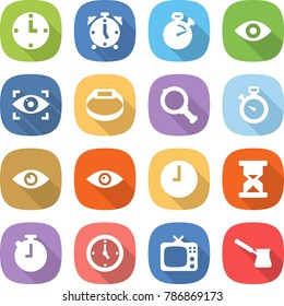 flat vector icon set - clock vector, alarm, stopwatch, eye, identity, smart bracelet, magnifier, sand, watch, tv, turk
