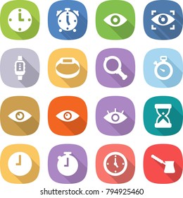 flat vector icon set - clock vector, alarm, eye, identity, smart watch, bracelet, magnifier, stopwatch, sand, turk